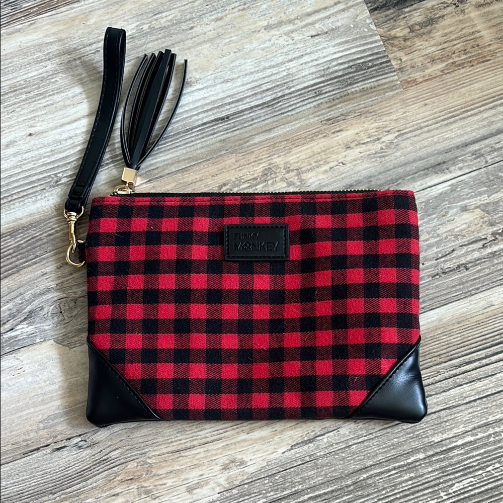 Funky Monkey Buffalo Plaid Wristlet